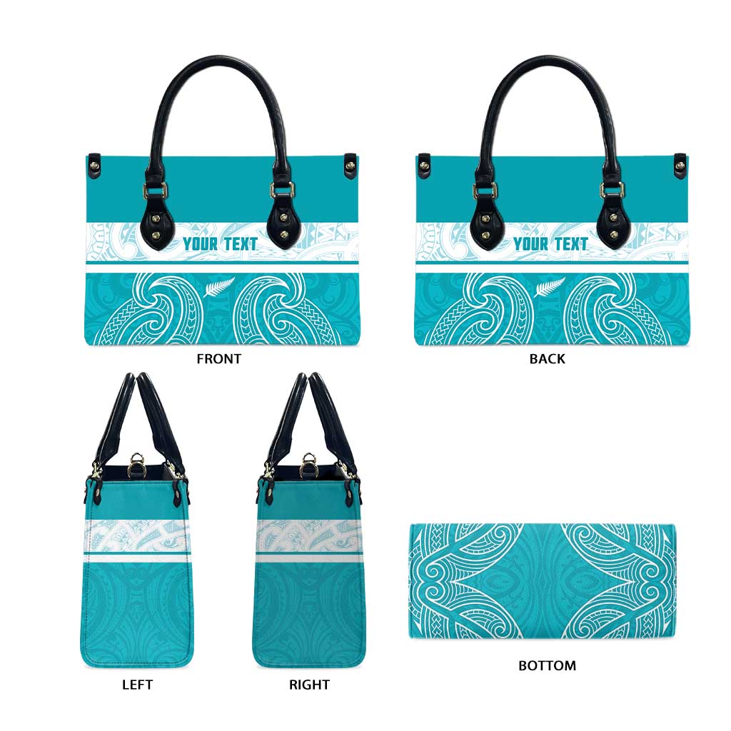 New Zealand Silver Fern Cricket Custom Leather Bag Black Cap Teal Maori Pattern - Polynesian Pride