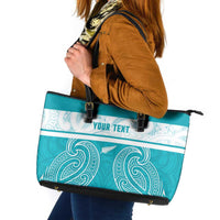 New Zealand Silver Fern Cricket Custom Leather Tote Bag Black Cap Teal Maori Pattern - Polynesian Pride