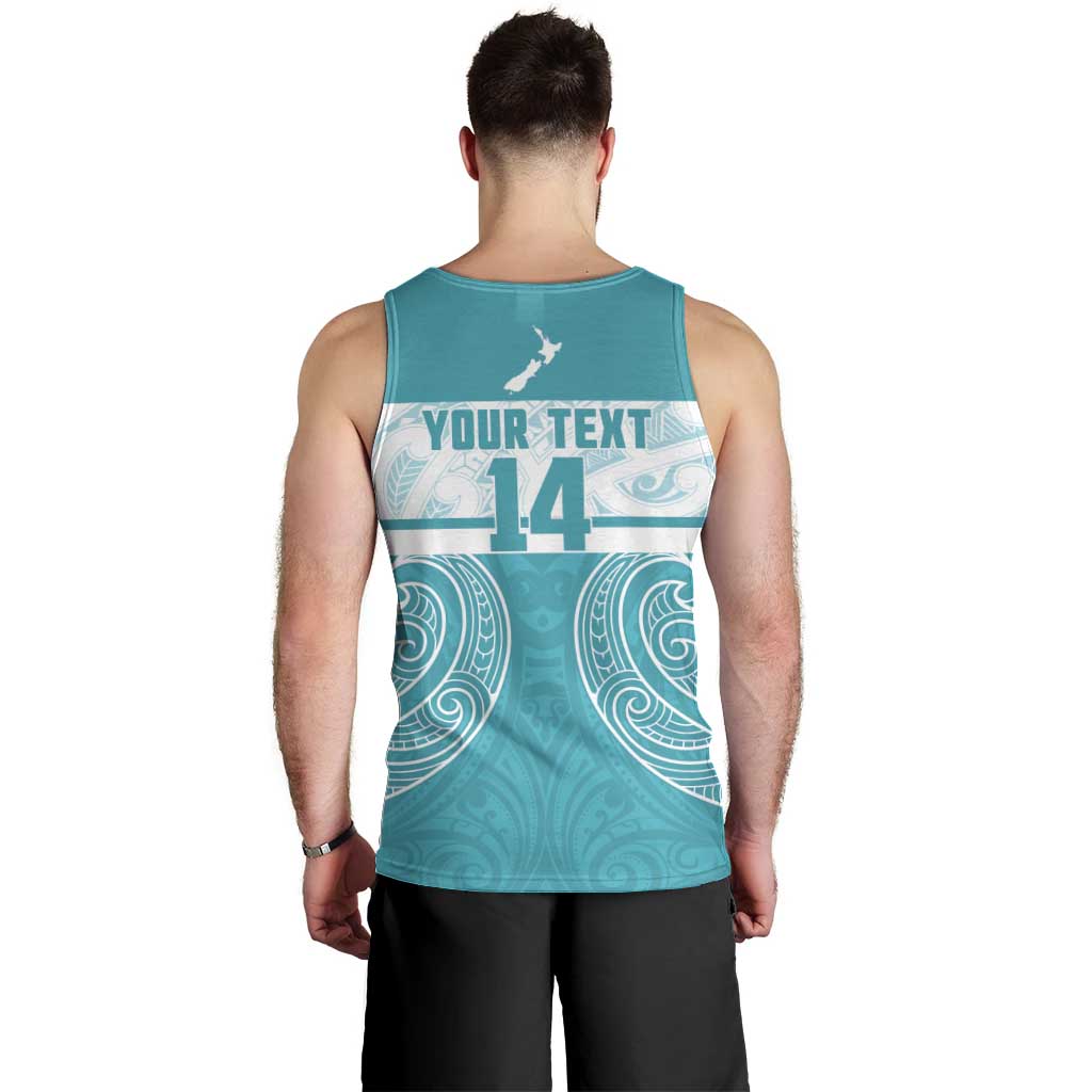 New Zealand Silver Fern Cricket Custom Men Tank Top Black Cap Teal Maori Pattern - Polynesian Pride