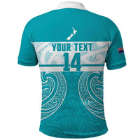 New Zealand Silver Fern Cricket Custom Polo Shirt Black Cap Teal Maori Pattern - Polynesian Pride