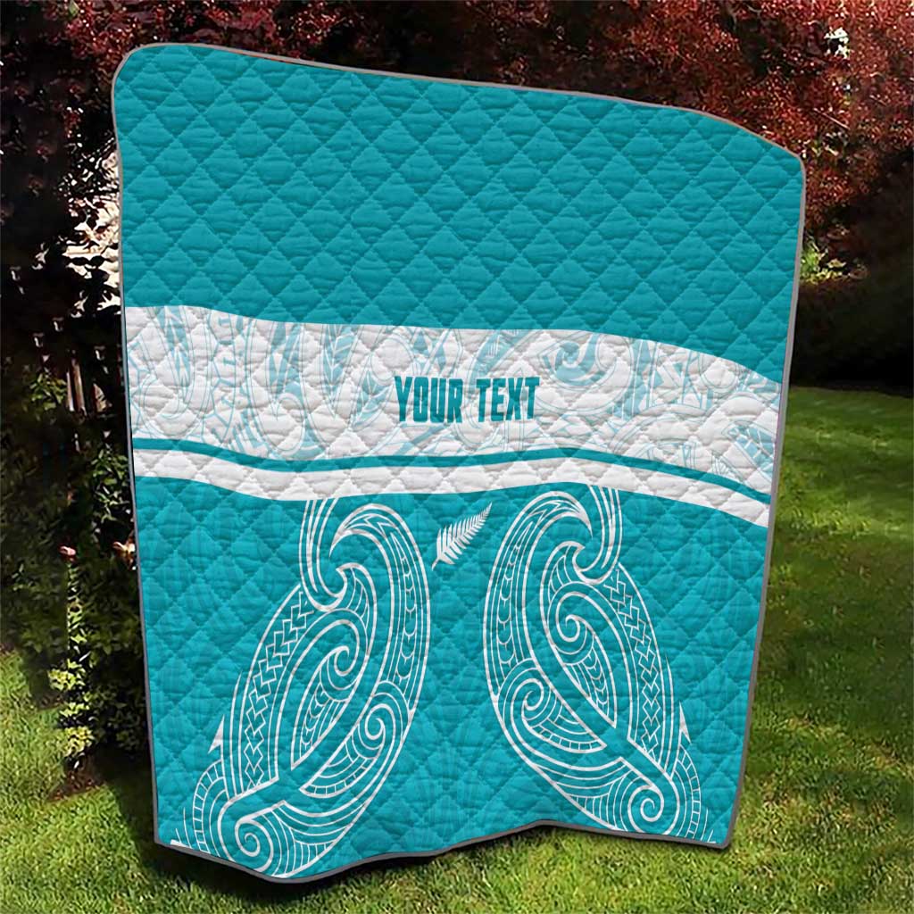 New Zealand Silver Fern Cricket Custom Quilt Black Cap Teal Maori Pattern - Polynesian Pride