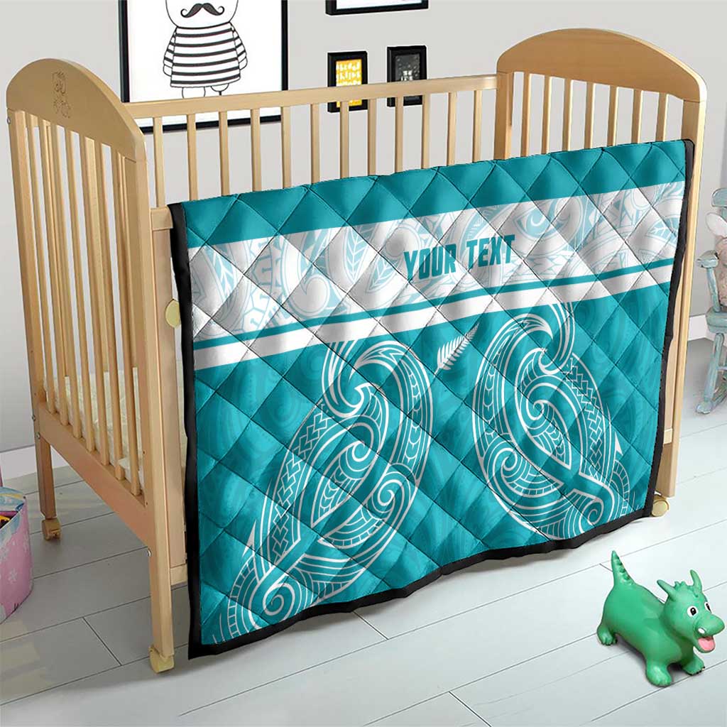 New Zealand Silver Fern Cricket Custom Quilt Black Cap Teal Maori Pattern - Polynesian Pride