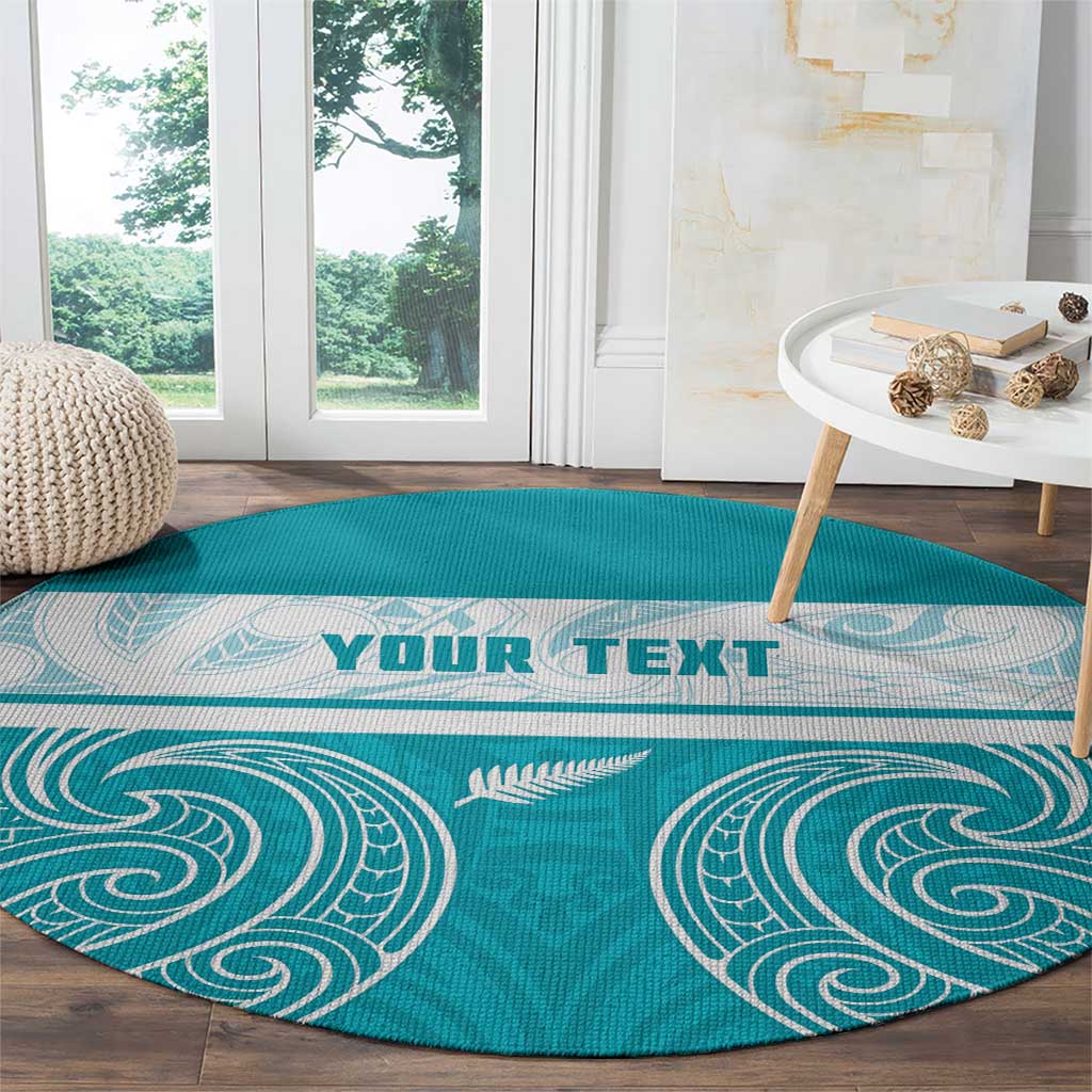 New Zealand Silver Fern Cricket Custom Round Carpet Black Cap Teal Maori Pattern - Polynesian Pride