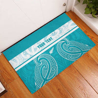 New Zealand Silver Fern Cricket Custom Rubber Doormat Black Cap Teal Maori Pattern - Polynesian Pride