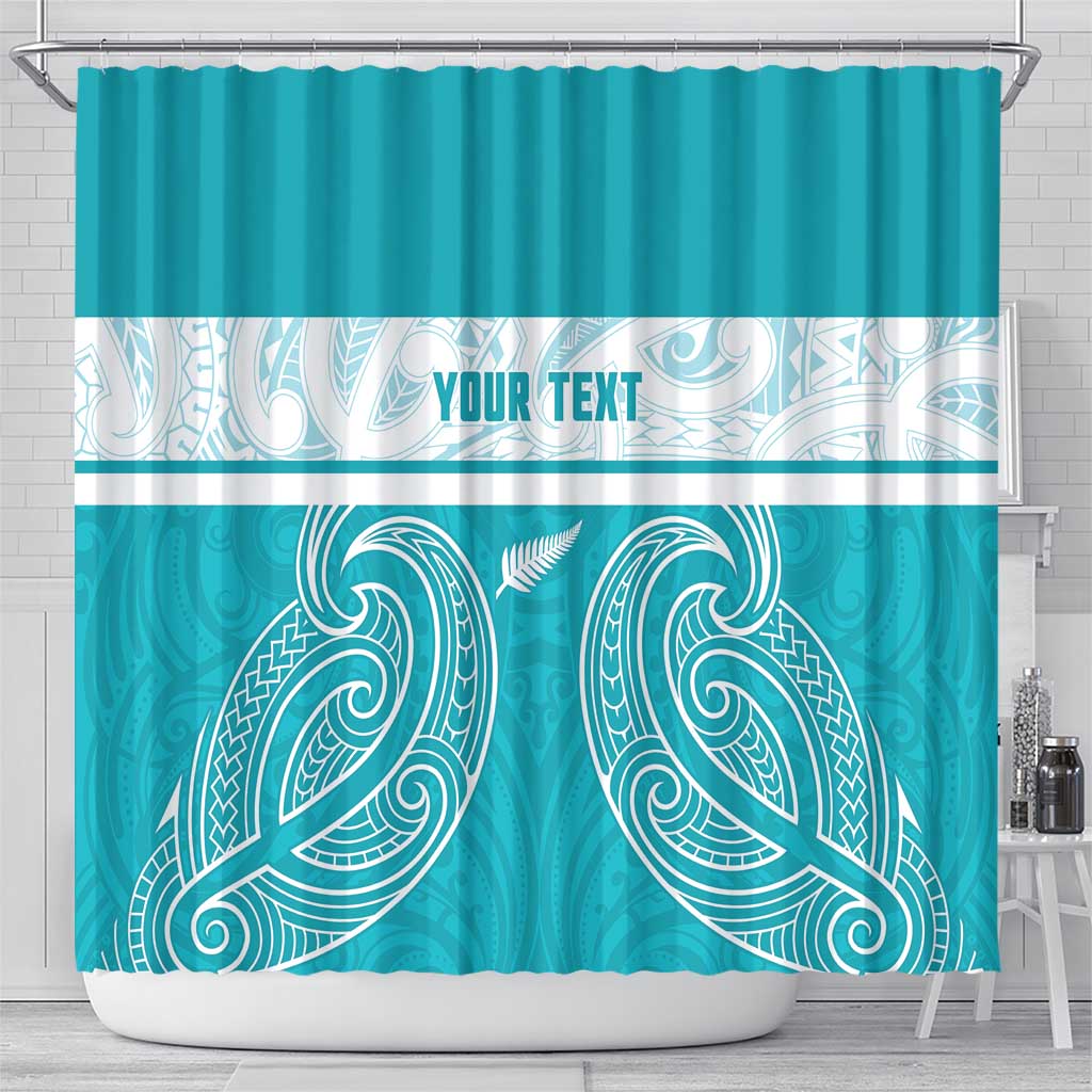 New Zealand Silver Fern Cricket Custom Shower Curtain Black Cap Teal Maori Pattern - Polynesian Pride