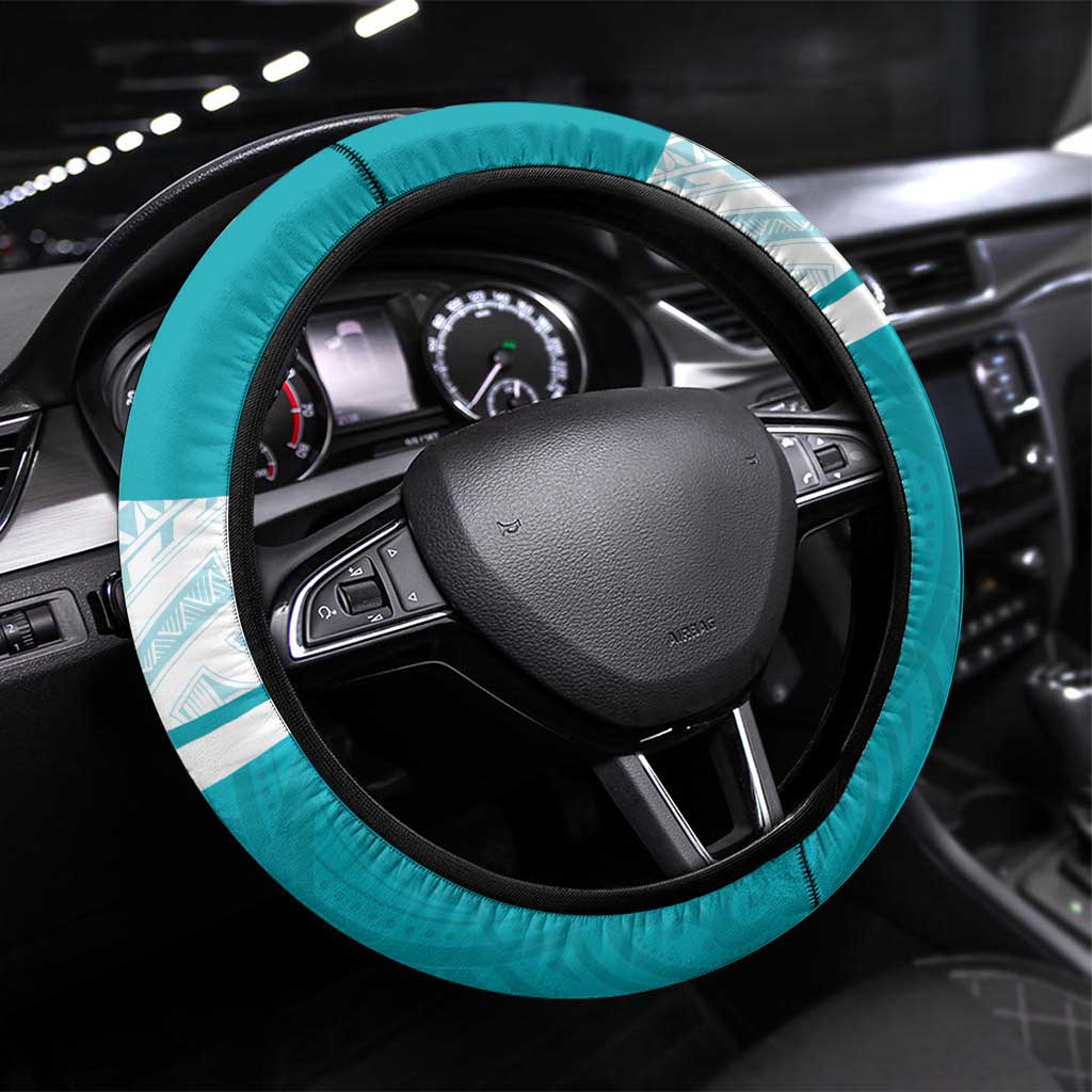 New Zealand Silver Fern Cricket Steering Wheel Cover Black Cap Teal Maori Pattern LT14 Universal Fit Teal - Polynesian Pride