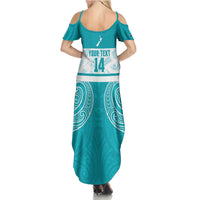 New Zealand Silver Fern Cricket Custom Summer Maxi Dress Black Cap Teal Maori Pattern - Polynesian Pride