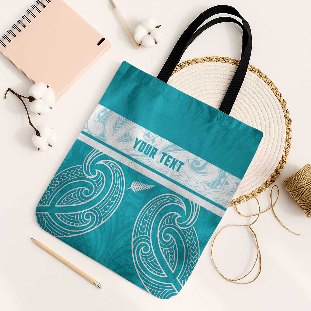 New Zealand Silver Fern Cricket Custom Tote Bag Black Cap Teal Maori Pattern - Polynesian Pride