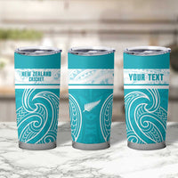 New Zealand Silver Fern Cricket Custom Tumbler Cup Black Cap Teal Maori Pattern - Polynesian Pride