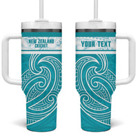 New Zealand Silver Fern Cricket Custom Tumbler With Handle Black Cap Teal Maori Pattern - Polynesian Pride