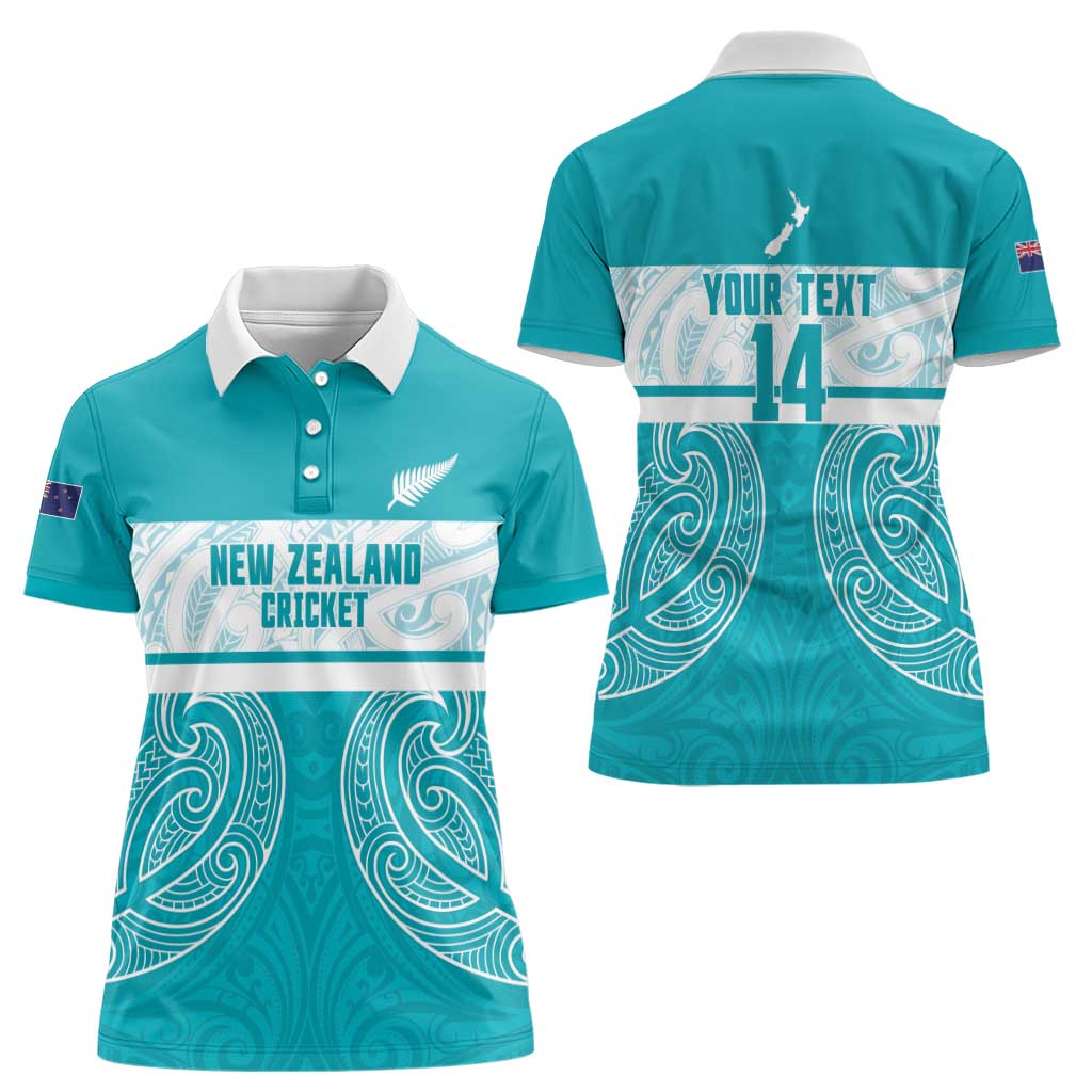 New Zealand Silver Fern Cricket Custom Women Polo Shirt Black Cap Teal Maori Pattern - Polynesian Pride