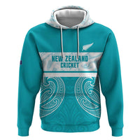 New Zealand Silver Fern Cricket Custom Zip Hoodie Black Cap Teal Maori Pattern - Polynesian Pride