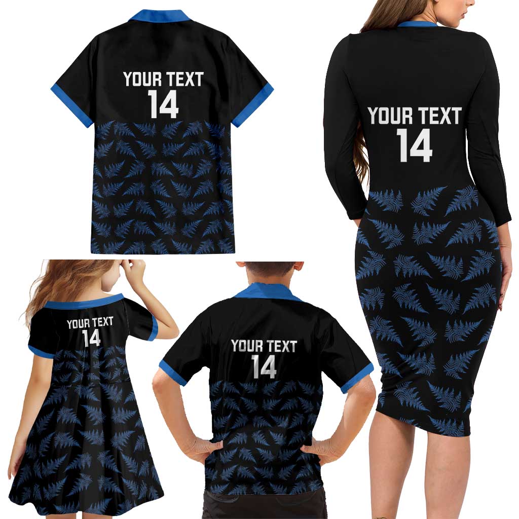 New Zealand Silver Fern Cricket Custom Family Matching Long Sleeve Bodycon Dress and Hawaiian Shirt Black Cap T20 Version LT14 - Polynesian Pride