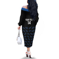 New Zealand Silver Fern Cricket Custom Family Matching Off The Shoulder Long Sleeve Dress and Hawaiian Shirt Black Cap T20 Version LT14 - Polynesian Pride