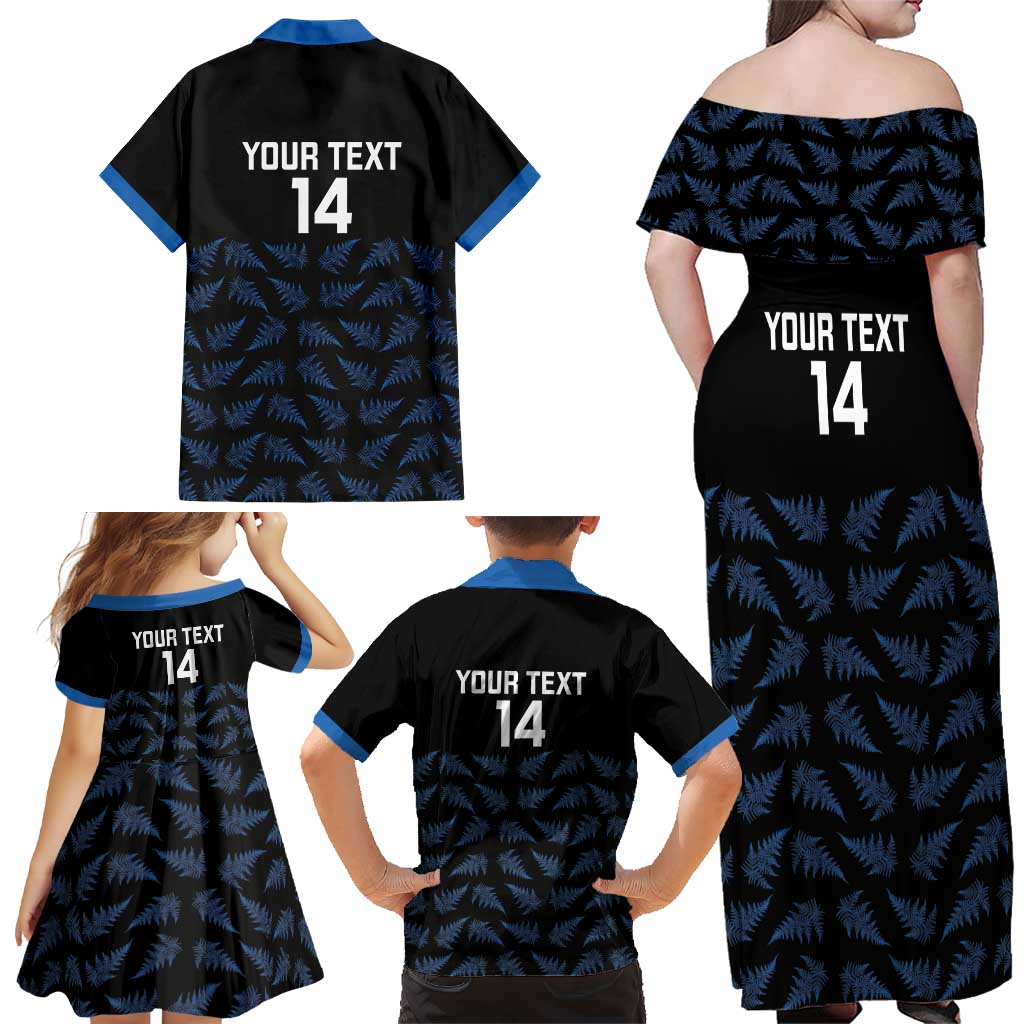 New Zealand Silver Fern Cricket Custom Family Matching Off Shoulder Maxi Dress and Hawaiian Shirt Black Cap T20 Version LT14 - Polynesian Pride
