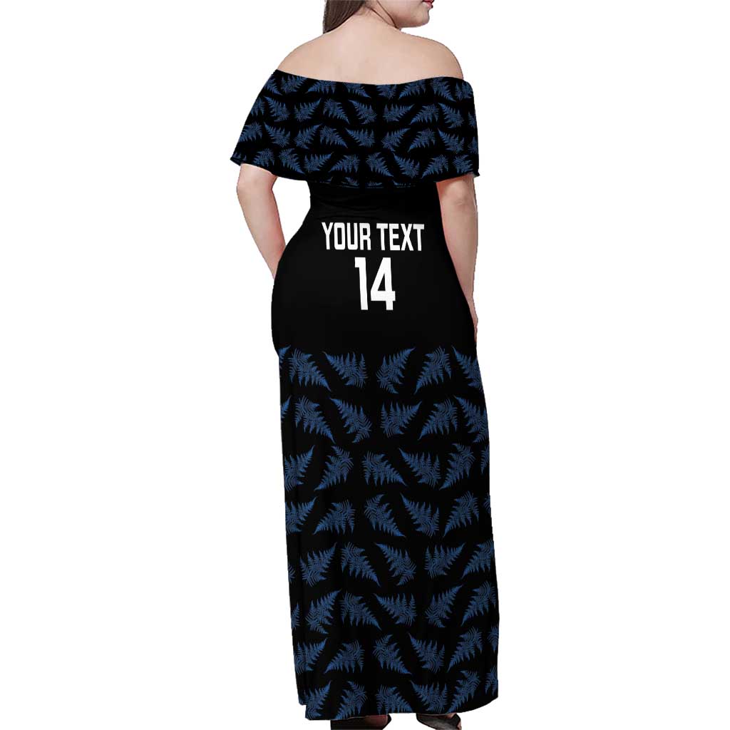 New Zealand Silver Fern Cricket Custom Family Matching Off Shoulder Maxi Dress and Hawaiian Shirt Black Cap T20 Version LT14 - Polynesian Pride