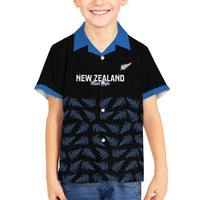 New Zealand Silver Fern Cricket Custom Family Matching Off Shoulder Maxi Dress and Hawaiian Shirt Black Cap T20 Version LT14 Son's Shirt Black - Polynesian Pride