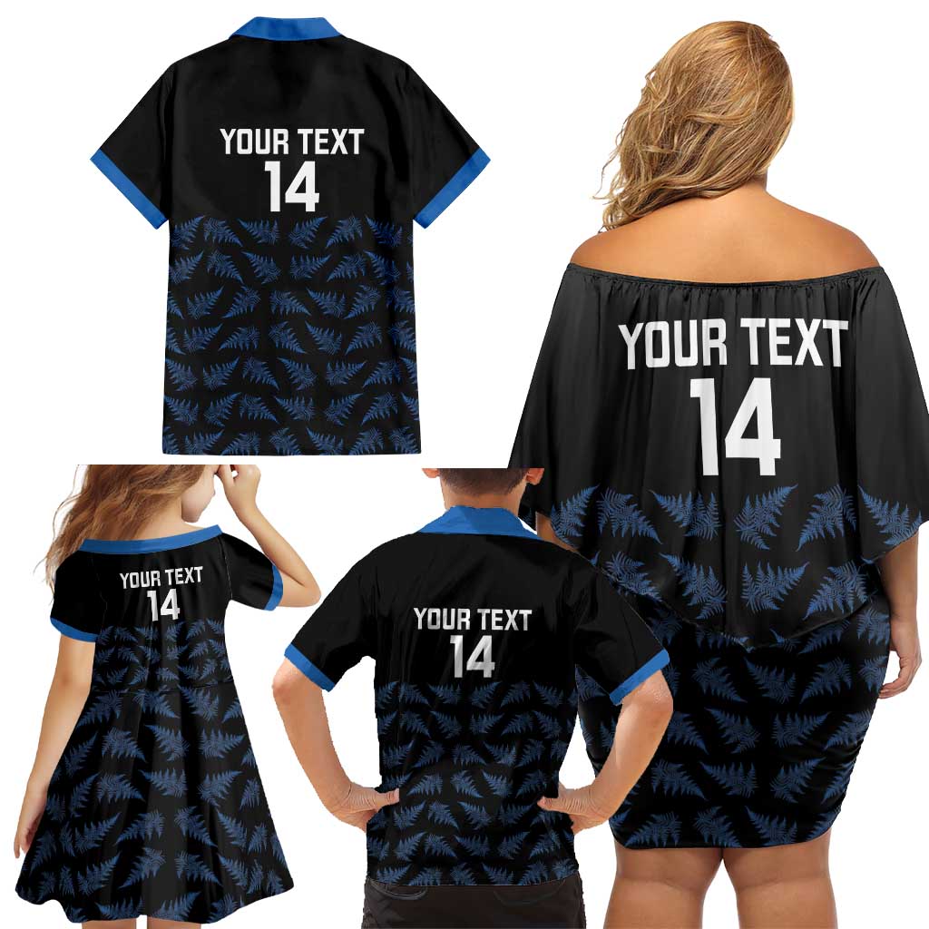 New Zealand Silver Fern Cricket Custom Family Matching Off Shoulder Short Dress and Hawaiian Shirt Black Cap T20 Version LT14 - Polynesian Pride