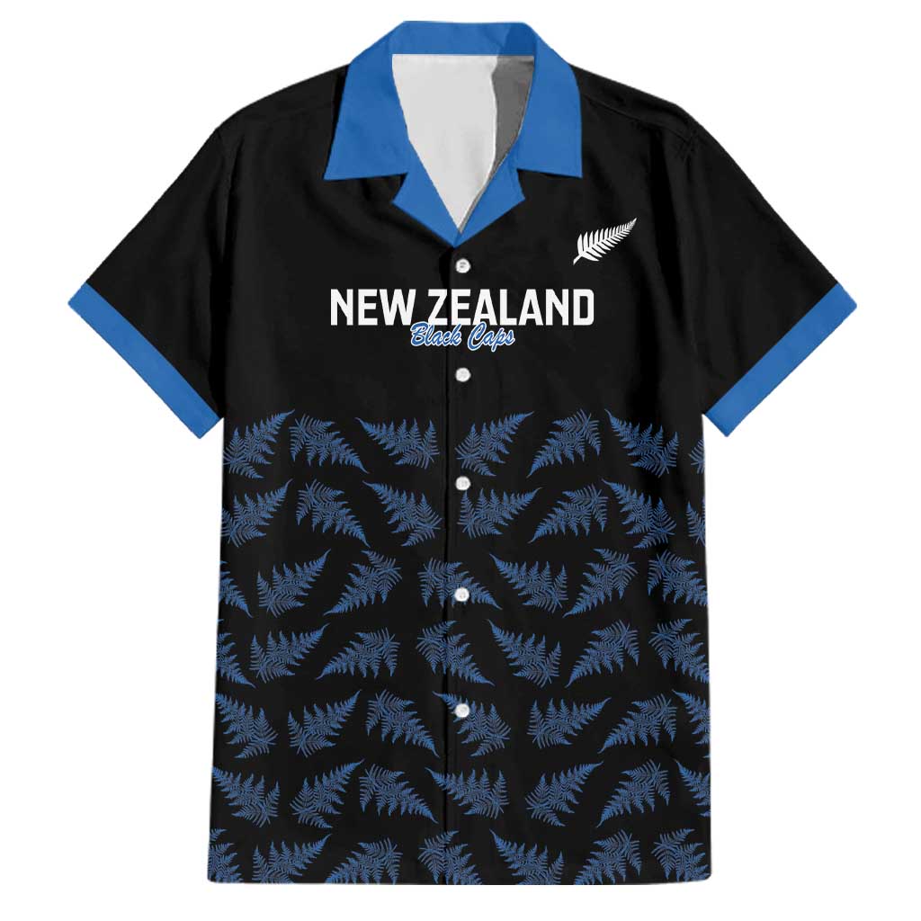 New Zealand Silver Fern Cricket Custom Family Matching Off Shoulder Short Dress and Hawaiian Shirt Black Cap T20 Version LT14 Dad's Shirt - Short Sleeve Black - Polynesian Pride