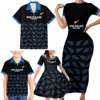 New Zealand Silver Fern Cricket Custom Family Matching Short Sleeve Bodycon Dress and Hawaiian Shirt Black Cap T20 Version LT14 - Polynesian Pride