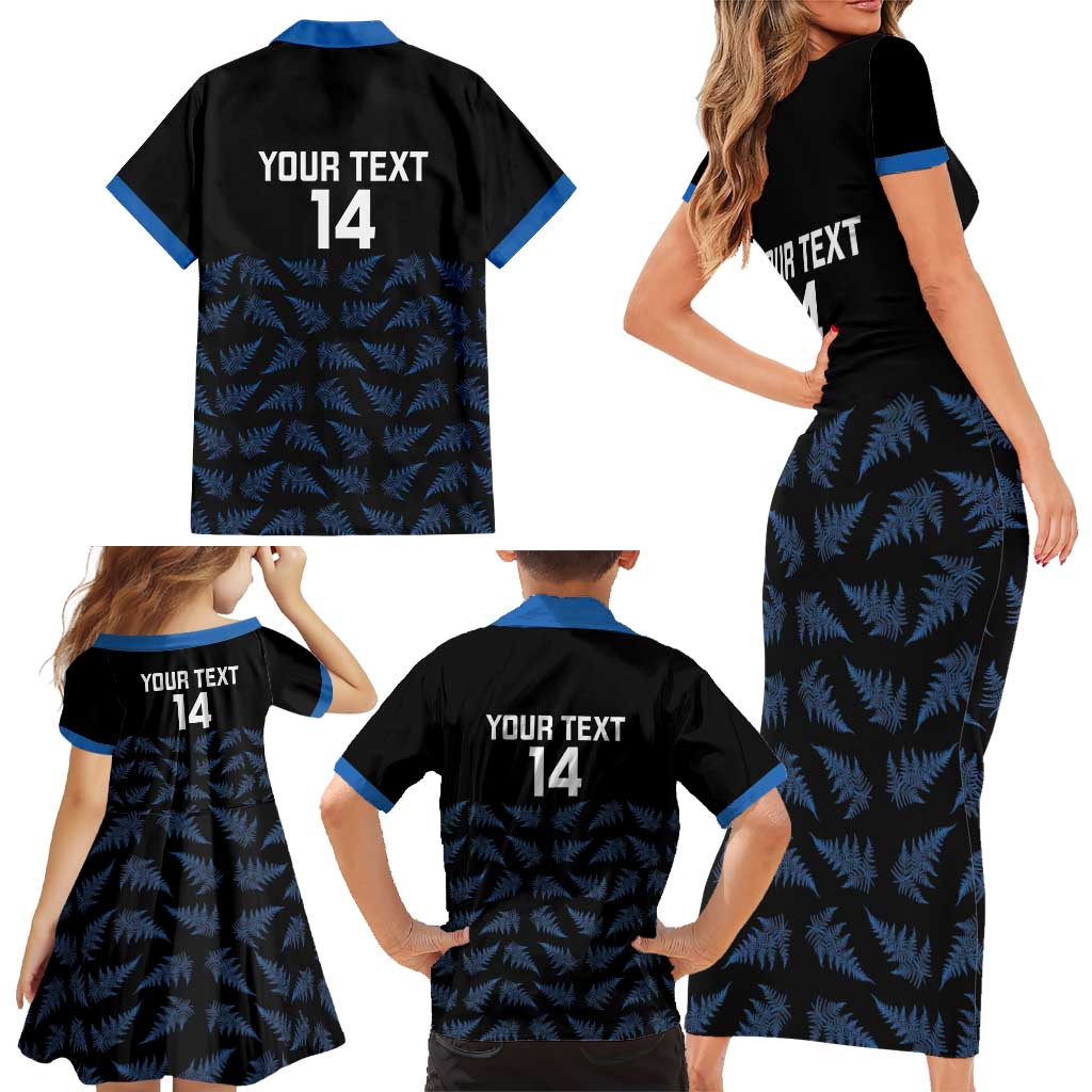 New Zealand Silver Fern Cricket Custom Family Matching Short Sleeve Bodycon Dress and Hawaiian Shirt Black Cap T20 Version LT14 - Polynesian Pride