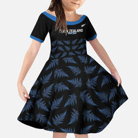 New Zealand Silver Fern Cricket Custom Family Matching Summer Maxi Dress and Hawaiian Shirt Black Cap T20 Version LT14 Daughter's Dress Black - Polynesian Pride