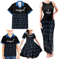 New Zealand Silver Fern Cricket Custom Family Matching Tank Maxi Dress and Hawaiian Shirt Black Cap T20 Version LT14 - Polynesian Pride