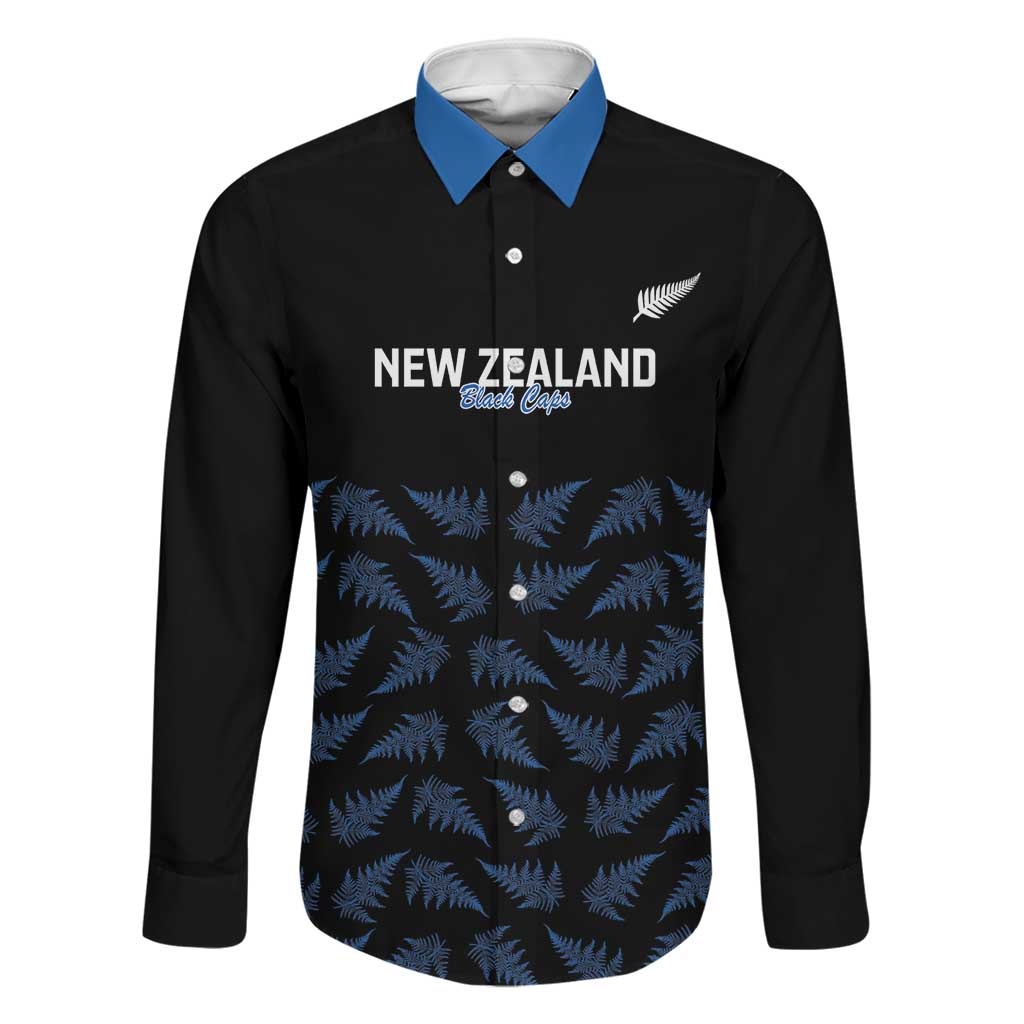 New Zealand Silver Fern Cricket Custom Family Matching Tank Maxi Dress and Hawaiian Shirt Black Cap T20 Version LT14 Dad's Shirt - Long Sleeve Black - Polynesian Pride