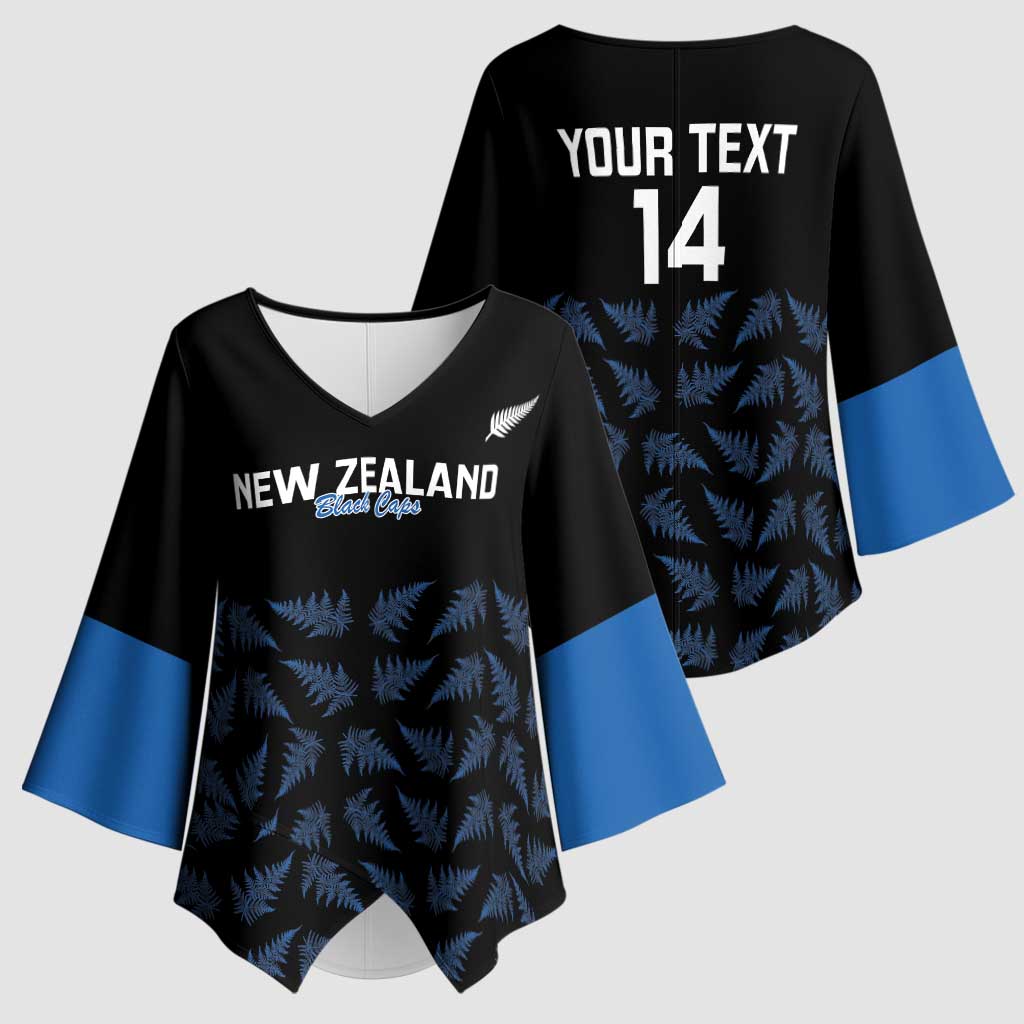 New Zealand Silver Fern Cricket Custom Kimono Sleeve Blouse Black Cap T20 Version - Polynesian Pride