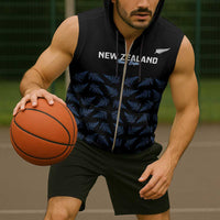 New Zealand Silver Fern Cricket Custom Sleeveless Zip Hoodie Black Cap T20 Version - Polynesian Pride