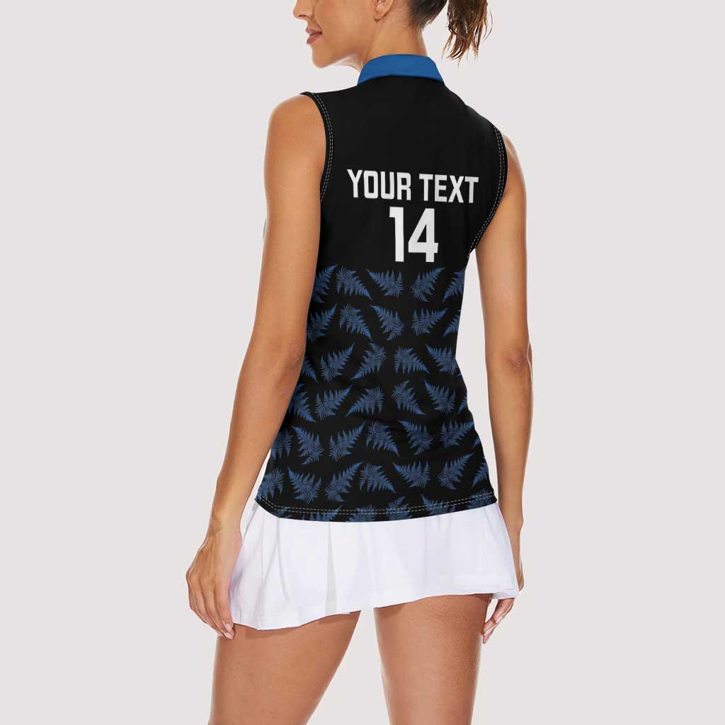 New Zealand Silver Fern Cricket Custom Women Sleeveless Polo Shirt Black Cap T20 Version - Polynesian Pride