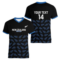 New Zealand Silver Fern Cricket Custom Women V-Neck T-Shirt Black Cap T20 Version - Polynesian Pride