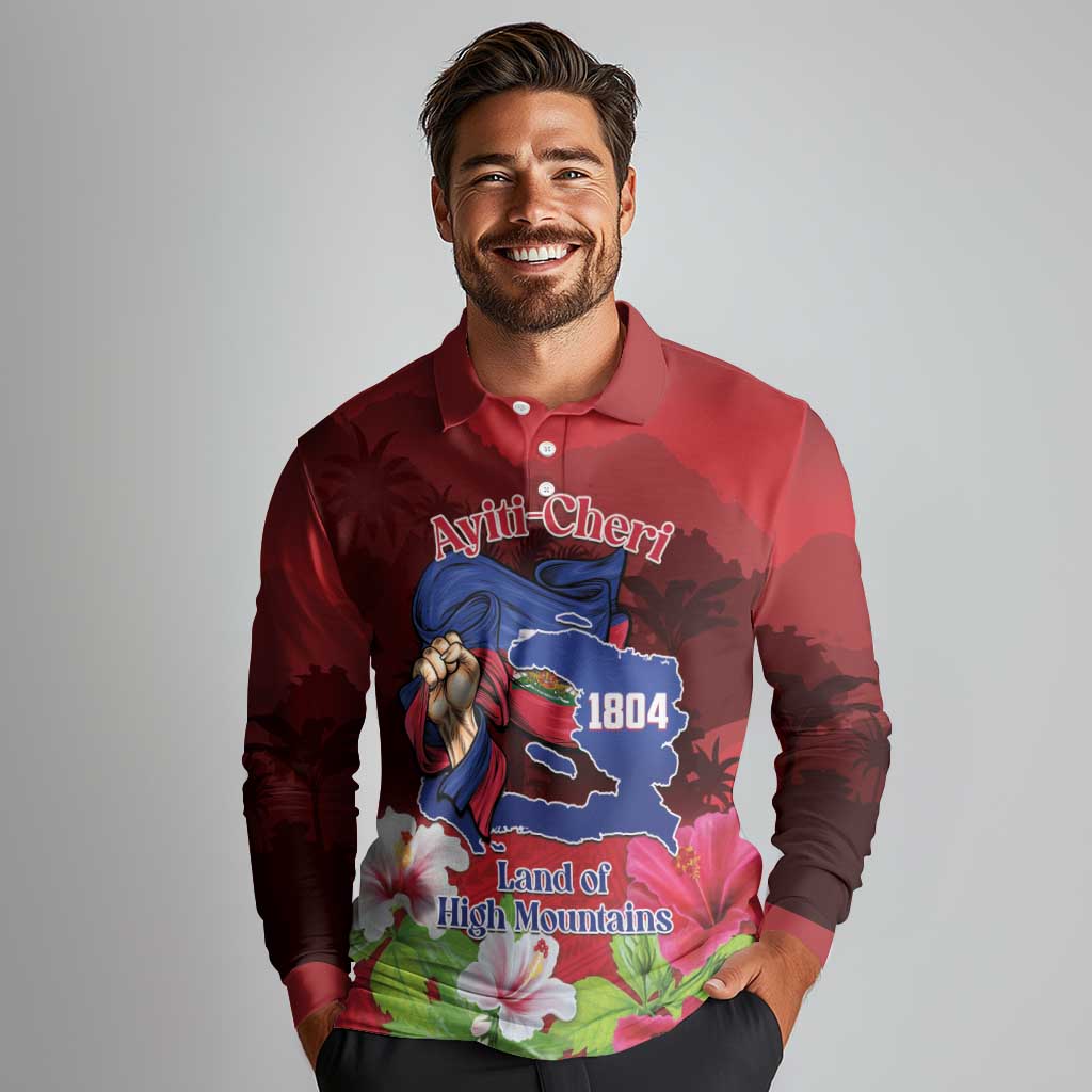 Ayiti-Cheri Independence Day Long Sleeve Polo Shirt Land of High Mountains