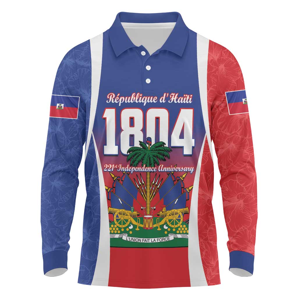 Personalized Haiti 1804 Long Sleeve Polo Shirt Happy 221st Independence Anniversary