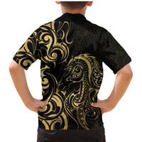 Gold And Black Aotearoa Horse Racing Family Matching Mermaid Dress and Hawaiian Shirt NZ Maori Pattern LT14 - Polynesian Pride
