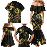 Gold And Black Aotearoa Horse Racing Family Matching Mermaid Dress and Hawaiian Shirt NZ Maori Pattern LT14 - Polynesian Pride
