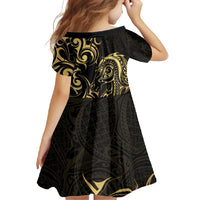 Gold And Black Aotearoa Horse Racing Family Matching Short Sleeve Bodycon Dress and Hawaiian Shirt NZ Maori Pattern LT14 - Polynesian Pride