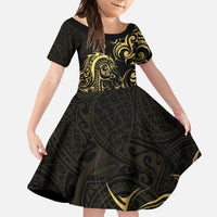 Gold And Black Aotearoa Horse Racing Family Matching Tank Maxi Dress and Hawaiian Shirt NZ Maori Pattern LT14 Daughter's Dress Black - Polynesian Pride