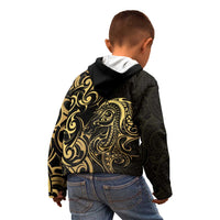 Gold And Black Aoteara Horse Racing Kid Hoodie NZ Maori Pattern
