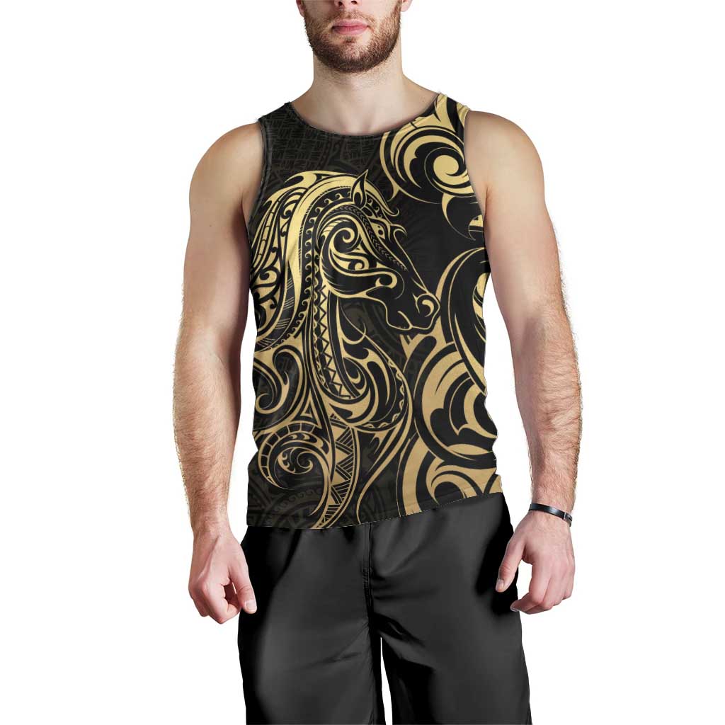 Gold And Black Aoteara Horse Racing Men Tank Top NZ Maori Pattern