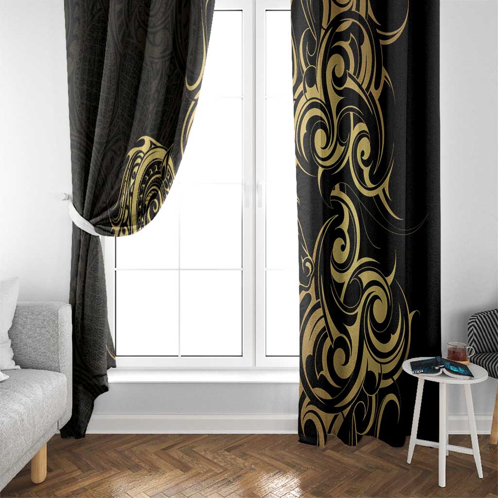 Gold And Black Aoteara Horse Racing Window Curtain NZ Maori Pattern