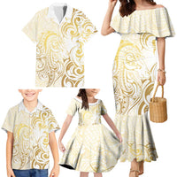 Gold And White Aotearoa Horse Racing Family Matching Mermaid Dress and Hawaiian Shirt NZ Maori Pattern LT14 - Polynesian Pride