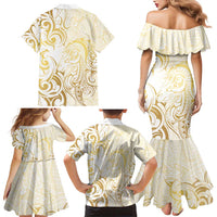 Gold And White Aotearoa Horse Racing Family Matching Mermaid Dress and Hawaiian Shirt NZ Maori Pattern LT14 - Polynesian Pride