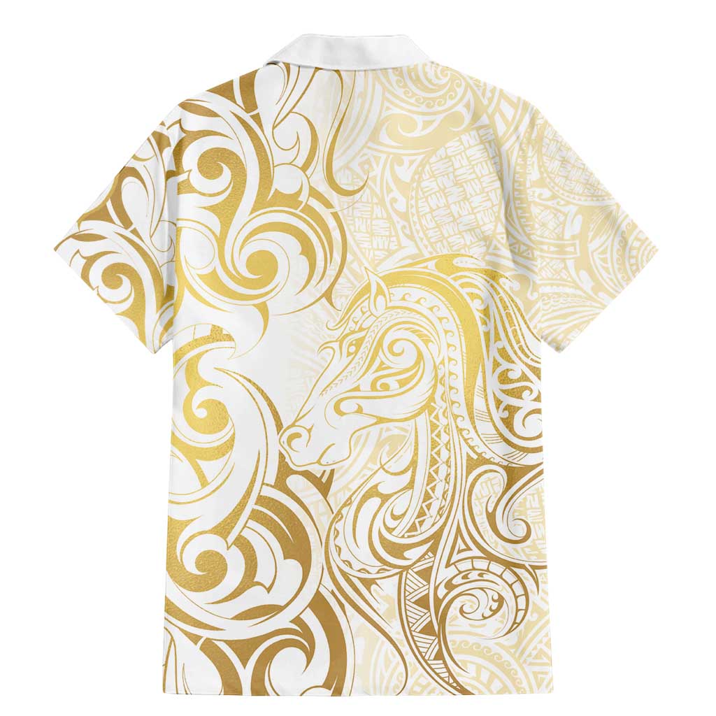 Gold And White Aotearoa Horse Racing Family Matching Mermaid Dress and Hawaiian Shirt NZ Maori Pattern LT14 - Polynesian Pride