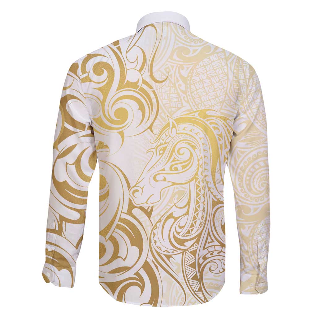 Gold And White Aotearoa Horse Racing Family Matching Mermaid Dress and Hawaiian Shirt NZ Maori Pattern LT14 - Polynesian Pride