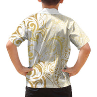 Gold And White Aotearoa Horse Racing Family Matching Off The Shoulder Long Sleeve Dress and Hawaiian Shirt NZ Maori Pattern LT14 - Polynesian Pride