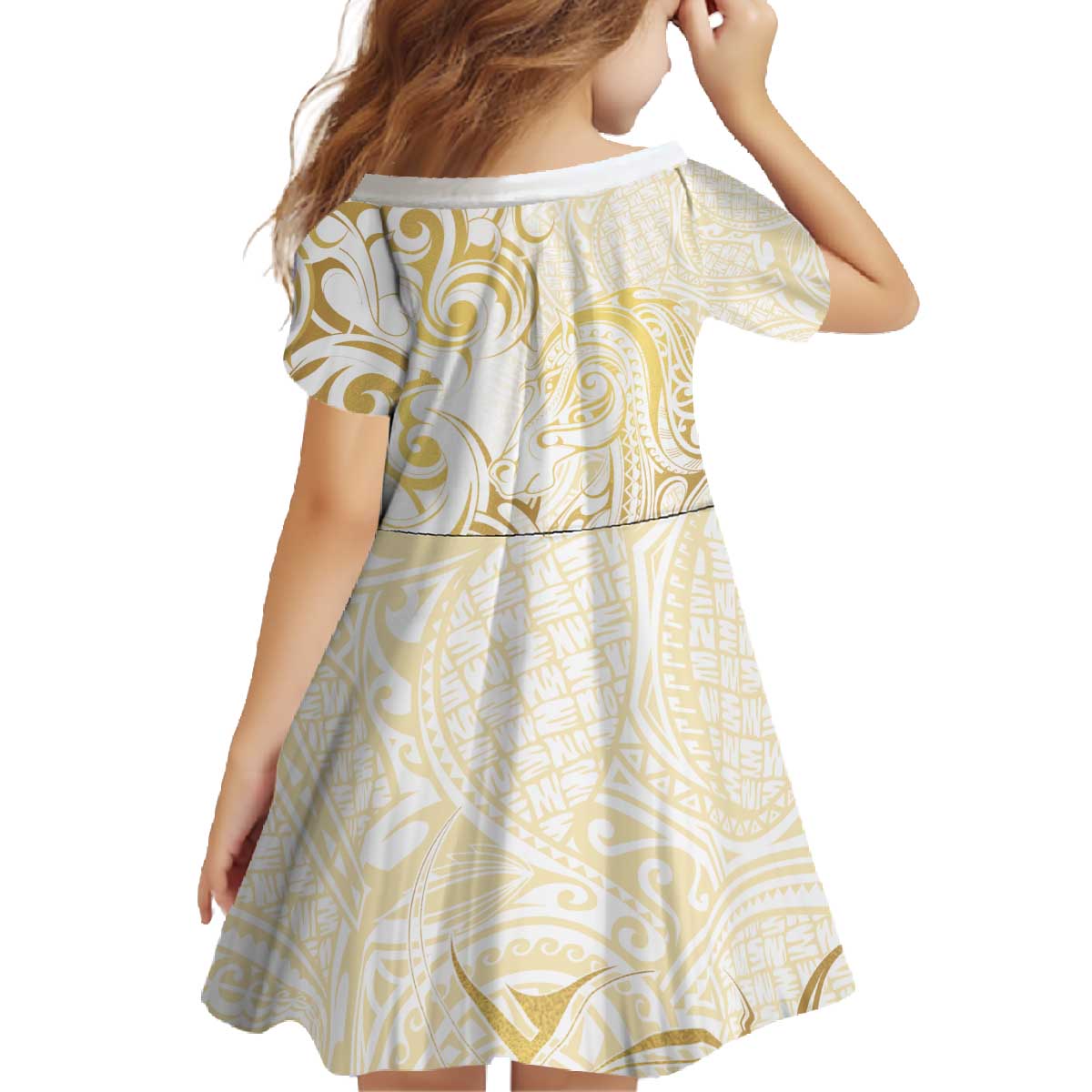 Gold And White Aotearoa Horse Racing Family Matching Off The Shoulder Long Sleeve Dress and Hawaiian Shirt NZ Maori Pattern LT14 - Polynesian Pride
