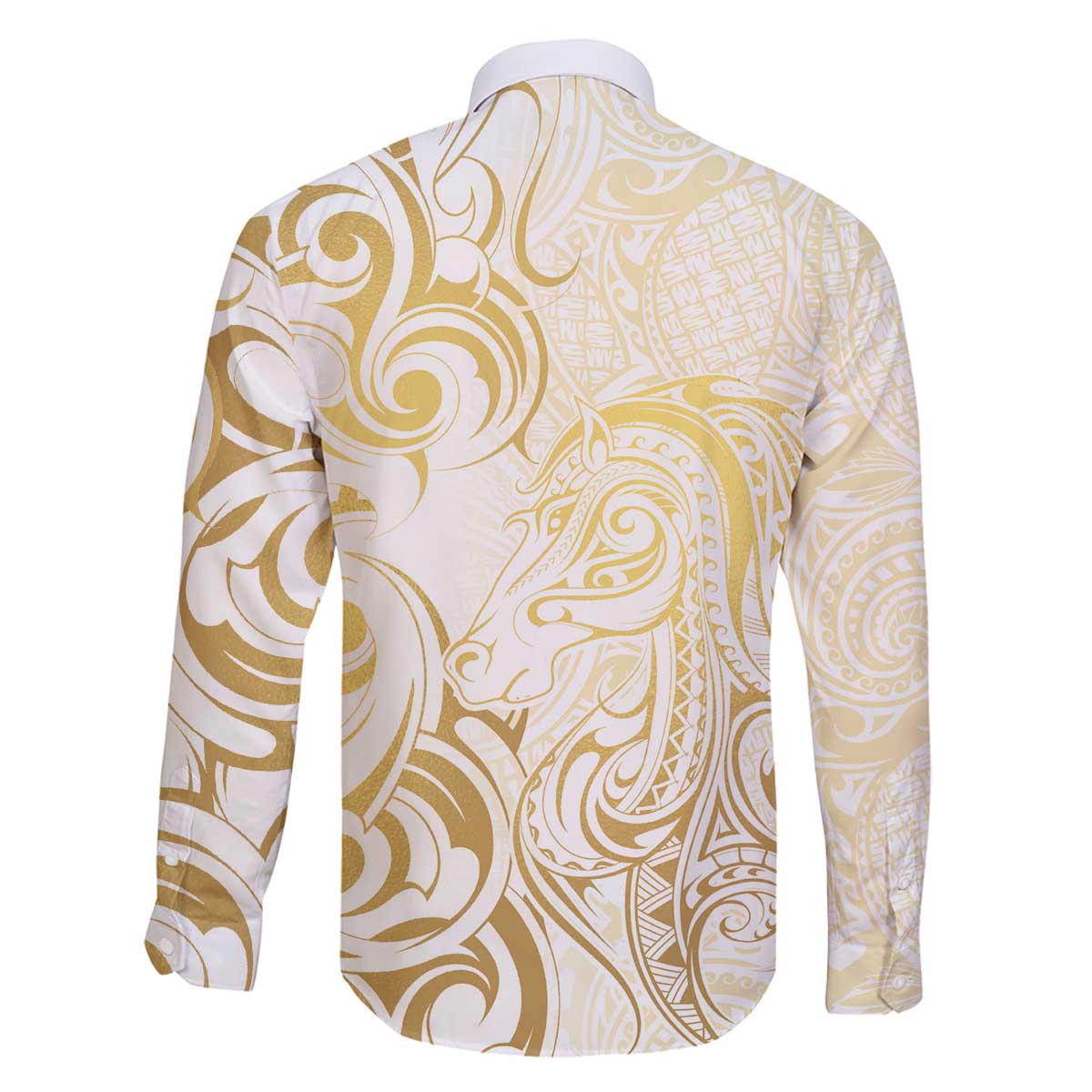 Gold And White Aotearoa Horse Racing Family Matching Off The Shoulder Long Sleeve Dress and Hawaiian Shirt NZ Maori Pattern LT14 - Polynesian Pride