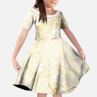 Gold And White Aotearoa Horse Racing Family Matching Tank Maxi Dress and Hawaiian Shirt NZ Maori Pattern LT14 Daughter's Dress White - Polynesian Pride