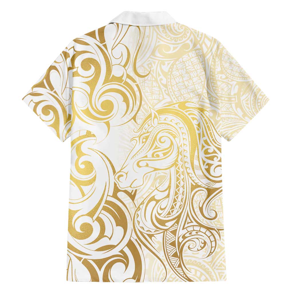Gold And White Aotearoa Horse Racing Family Matching Tank Maxi Dress and Hawaiian Shirt NZ Maori Pattern LT14 - Polynesian Pride